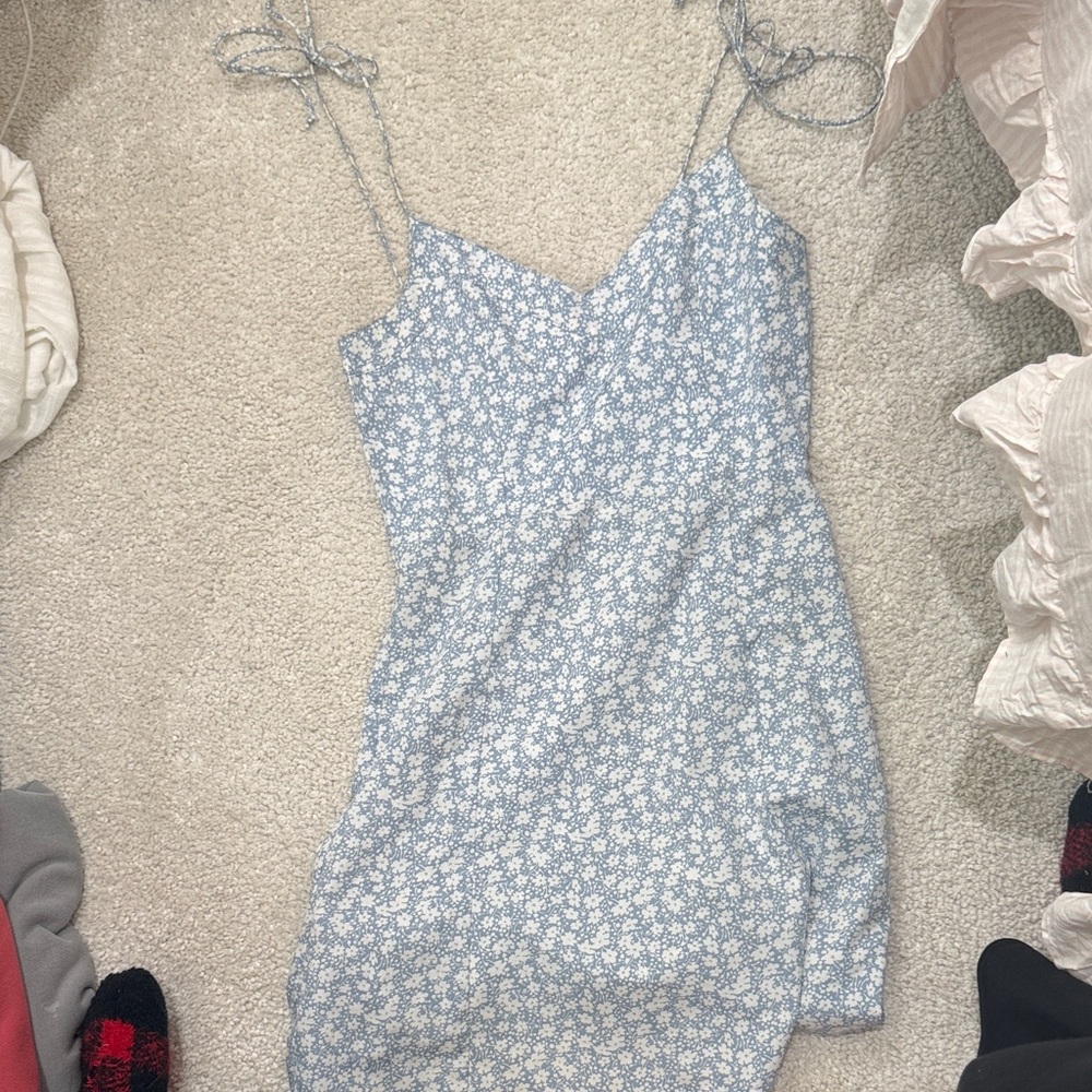 Blue Rain Light Blue Floral Mini Dress